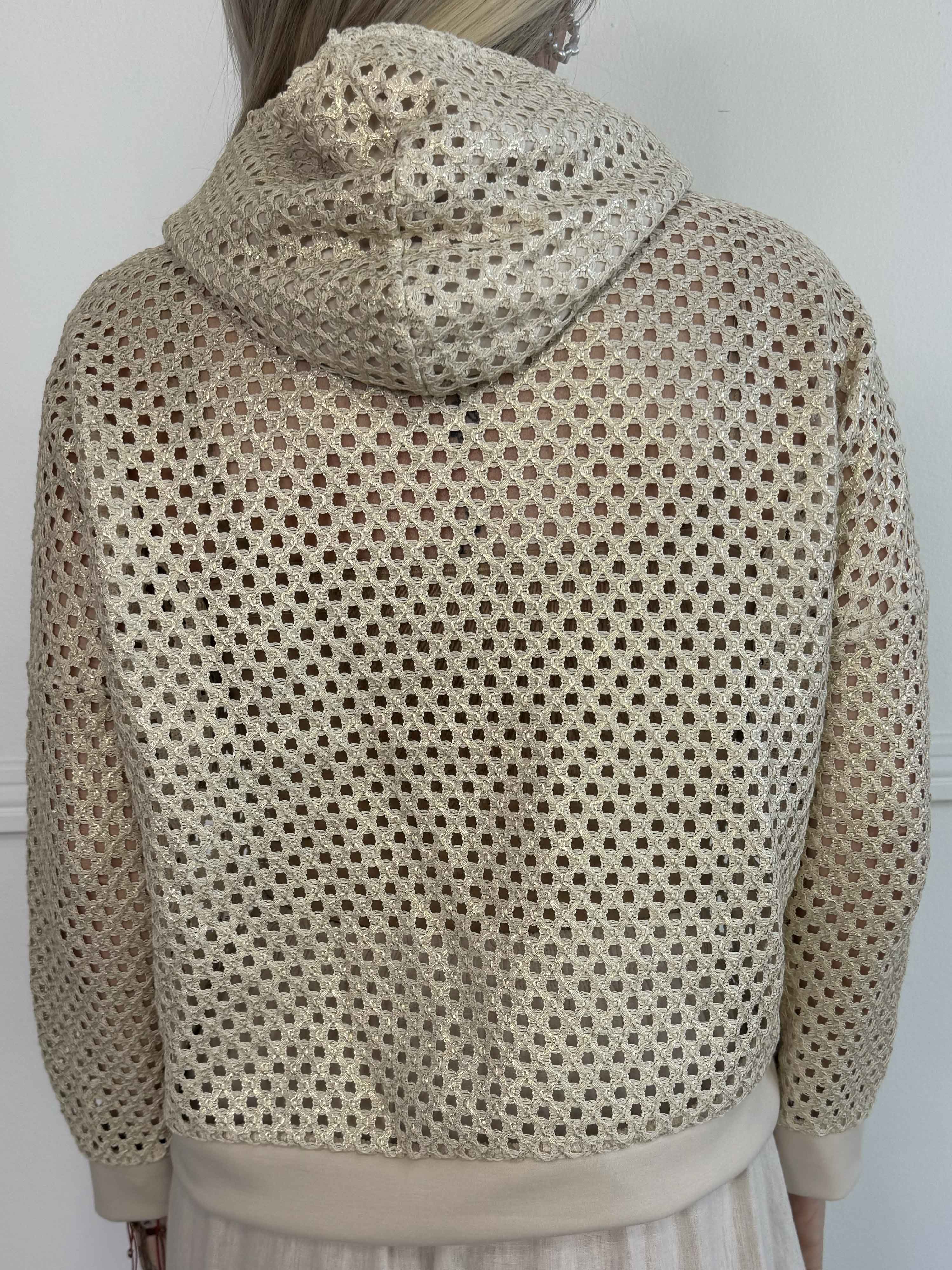 Martha - Hoodie i bomull med hålmönster och lätt glans